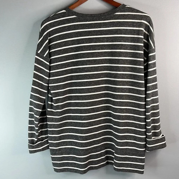 LOFT Factory Side Zip Top Grey Striped Crewneck Long Sleeve Baggy Size S - Picture 6 of 10